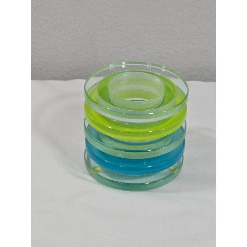 PartyLite PRISM Tealight Holder Layered Glass: Green, Capri Blue, Clear NEW
